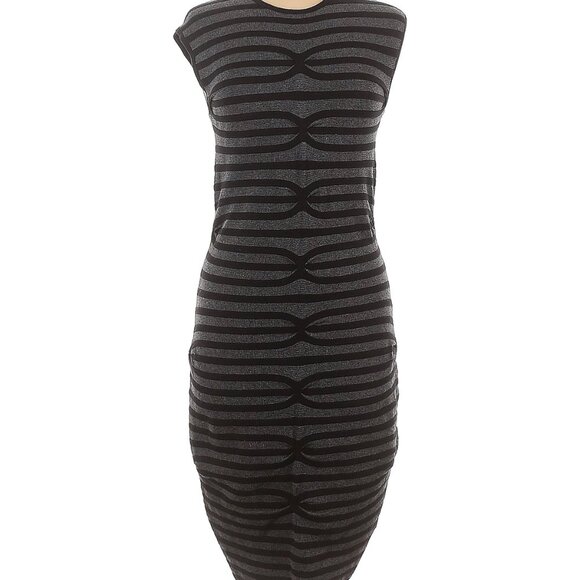 TED BAKER Striped Black Gray Bodycon Sheath Stretch Knit Dress - Picture 1 of 5